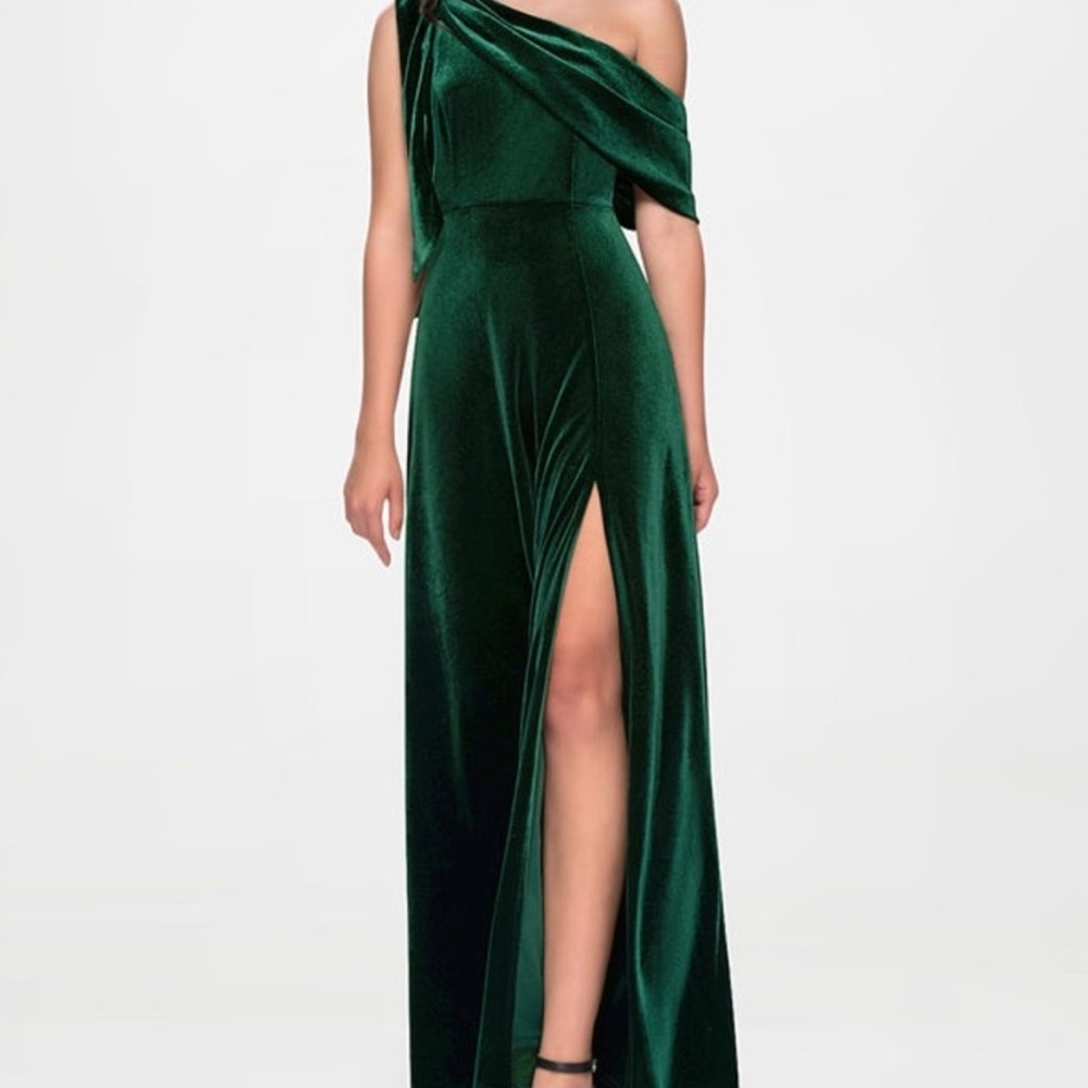 Azazie Emerald Velvet Evening Gown